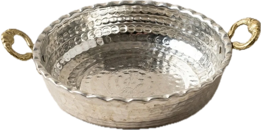 Serving pan, 8 cm, hand-hammered, tin-lined, brass handle