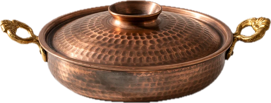 Lidded egg pan, 16 cm, oxidised copper