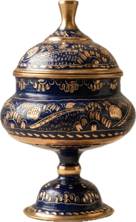 Sugar bowl, Medium, hand-engraved, blue finish