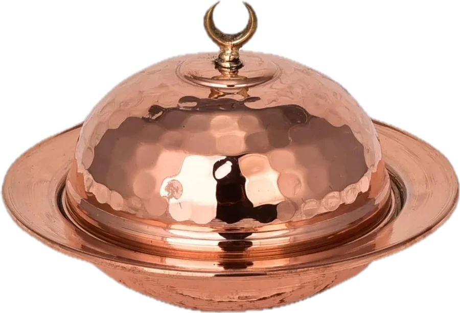 Turkish delight dish, 9 cm, hand-hammered red copper